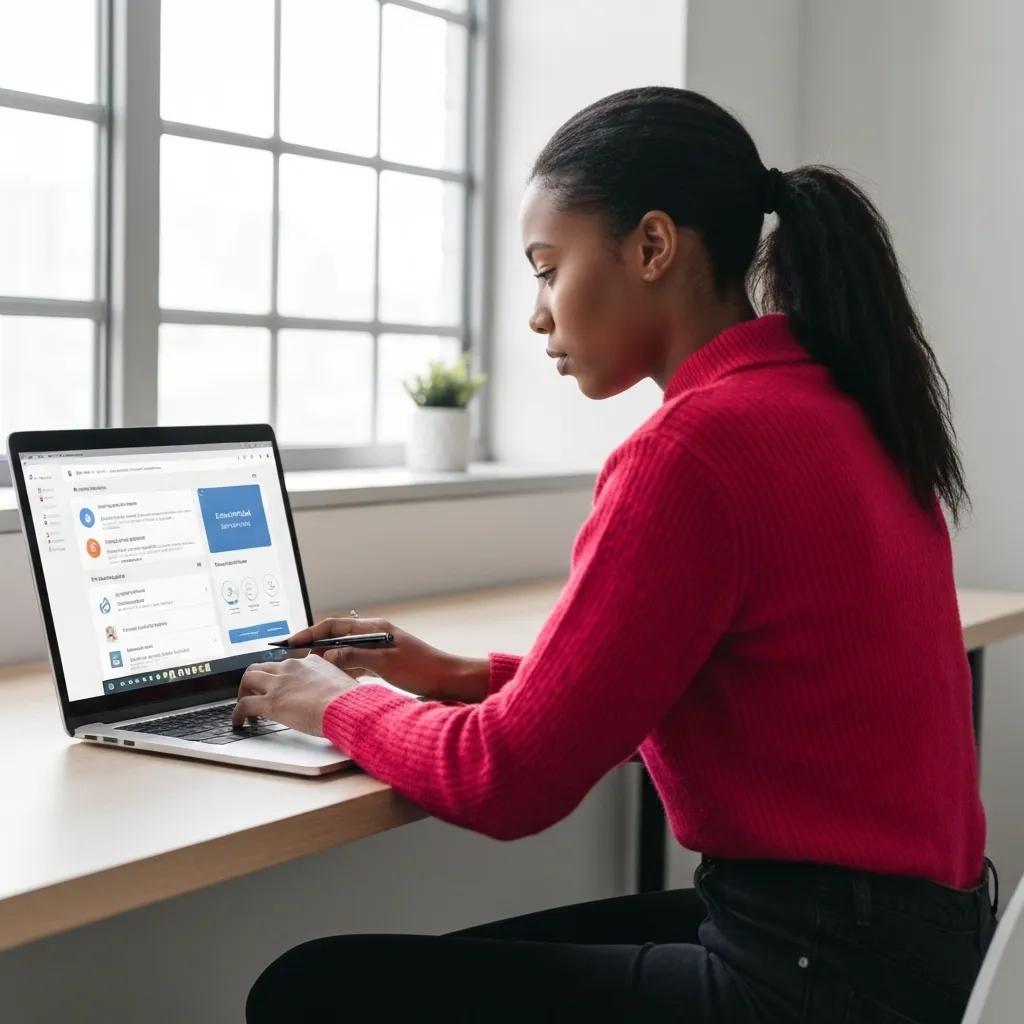 A person deeply engaged in local keyword research on a computer, surrounded by research tools and notes