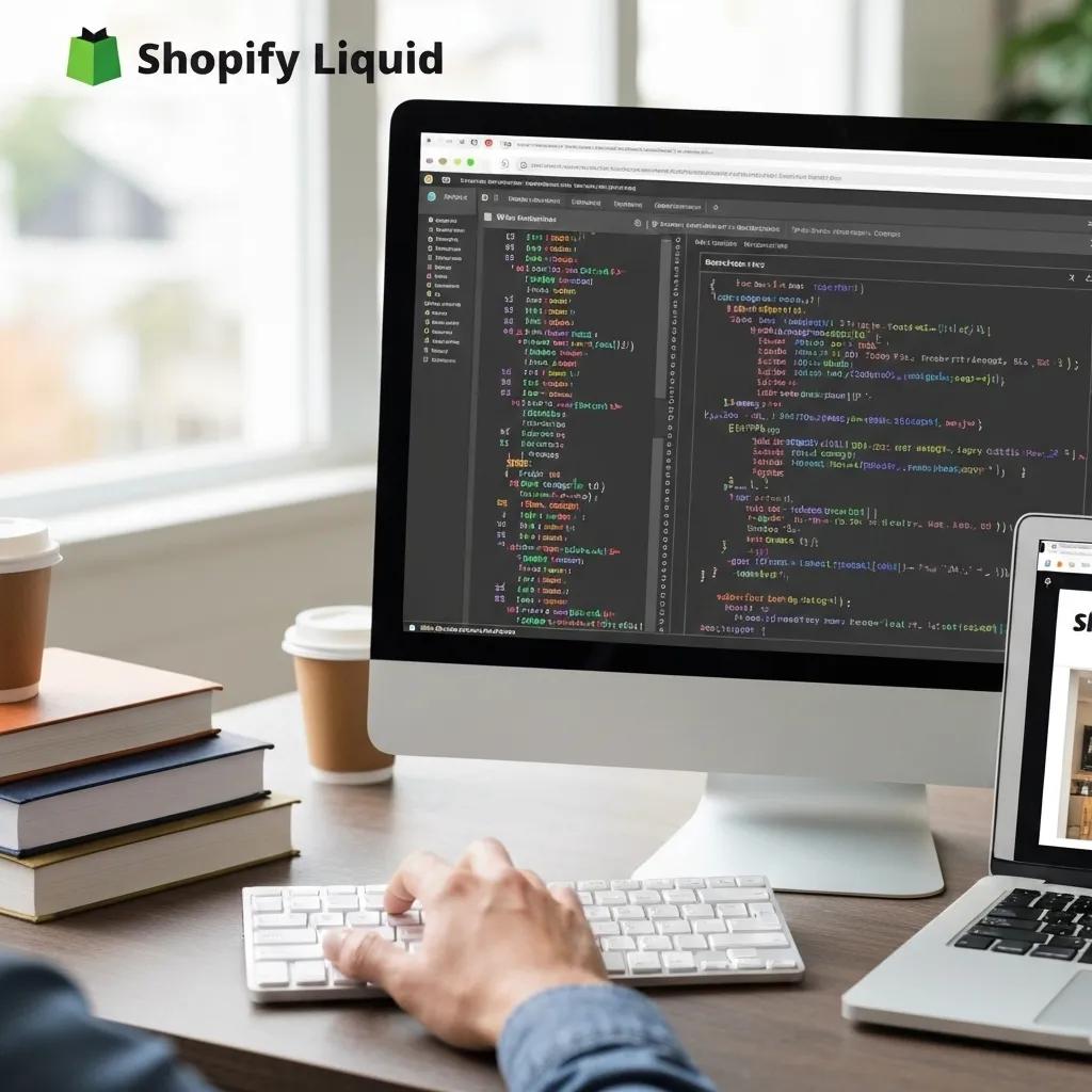 A close-up view of a computer monitor displaying Shopify Liquid code, emphasizing the essential technical skills required for developers