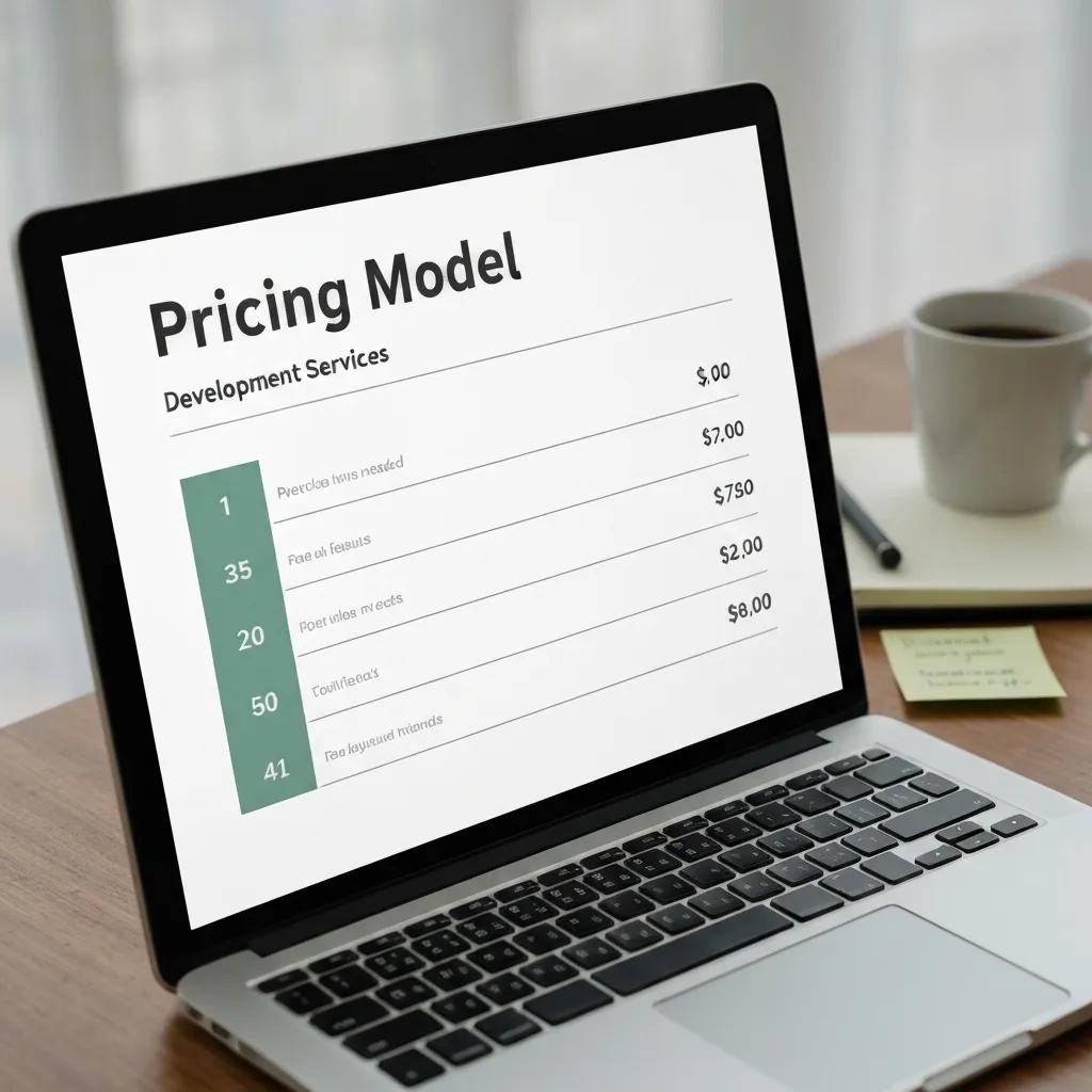 A close-up view of a laptop screen showcasing different Shopify developer pricing models