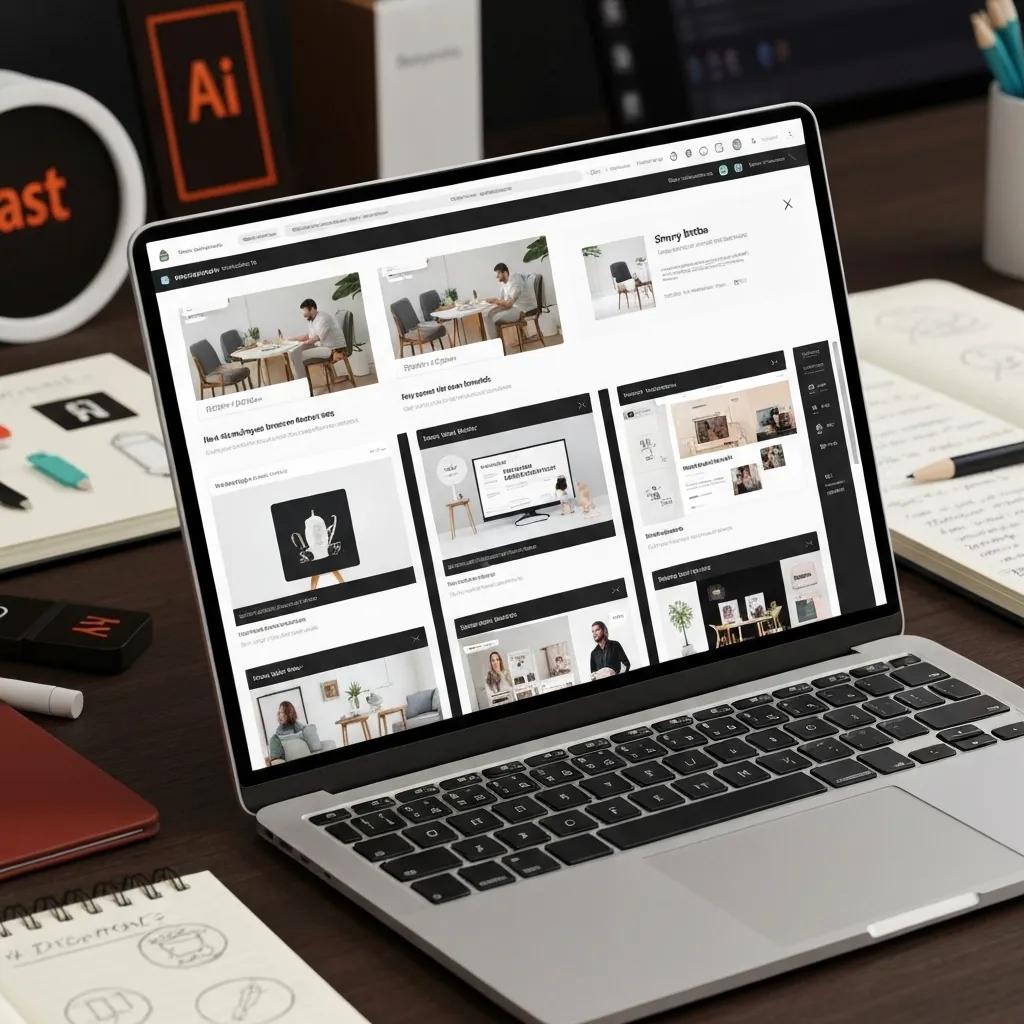 A close-up view of a laptop screen showcasing a portfolio of successful Shopify projects and client results
