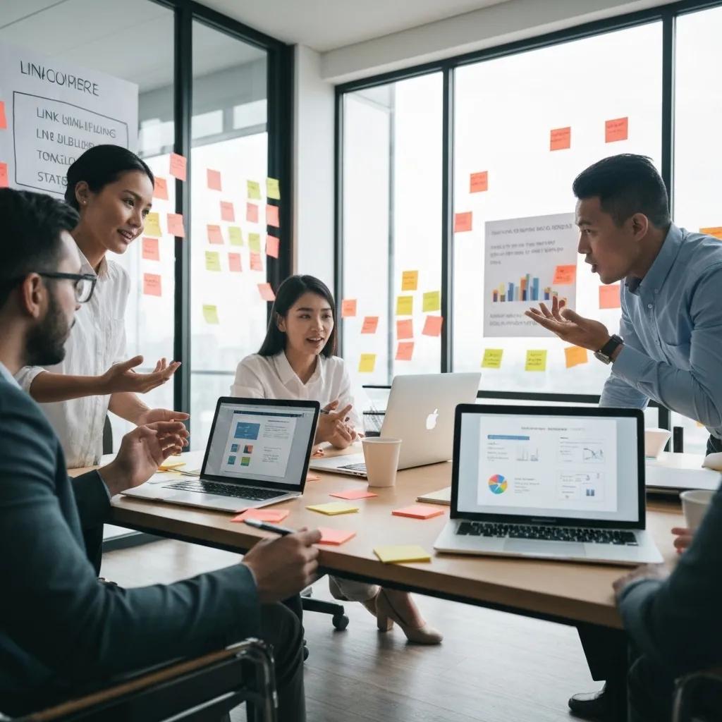 Team collaborating on effective link building strategies for Shopify stores
