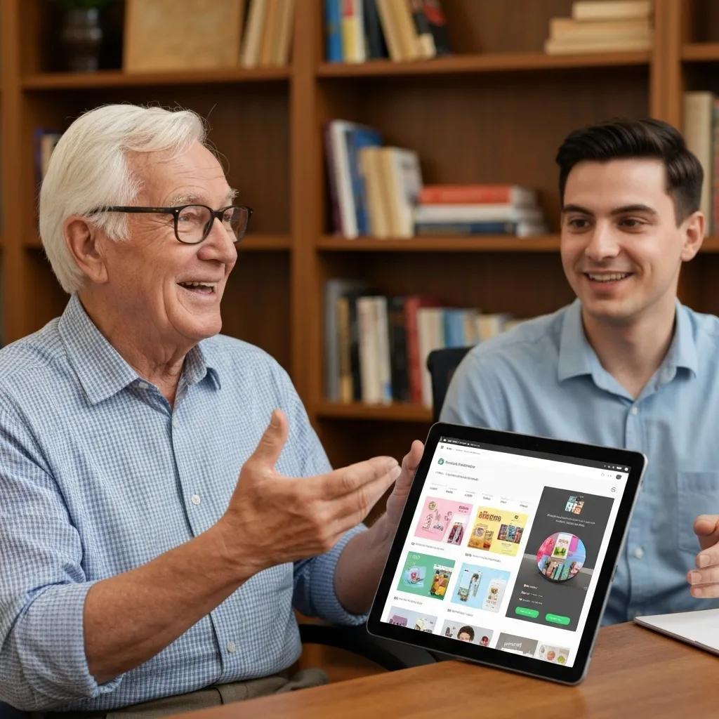 A delighted client enthusiastically sharing a positive testimonial about their exceptional experience with a Shopify expert in a comfortable office setting.