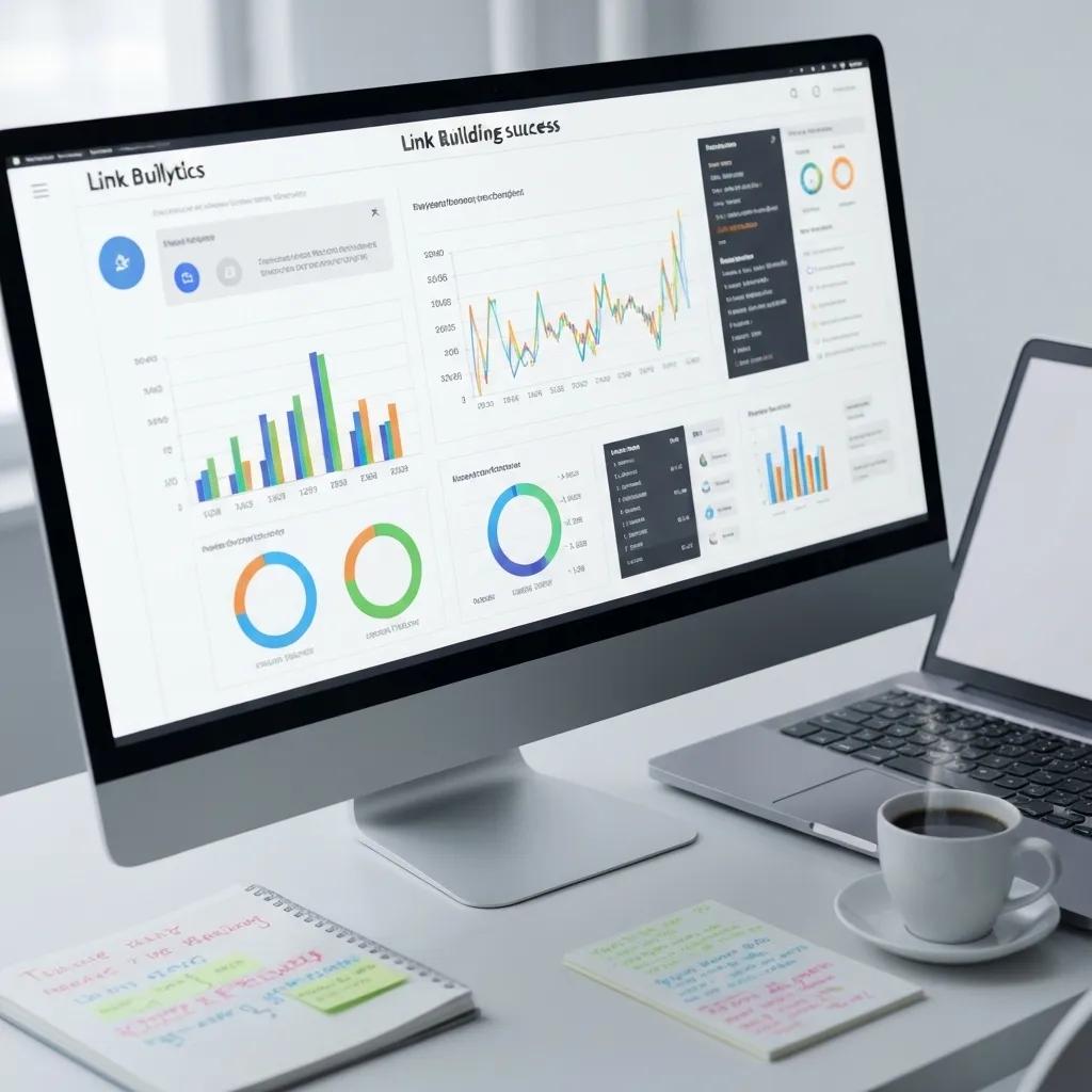 Analytics dashboard displaying key metrics for measuring link building success