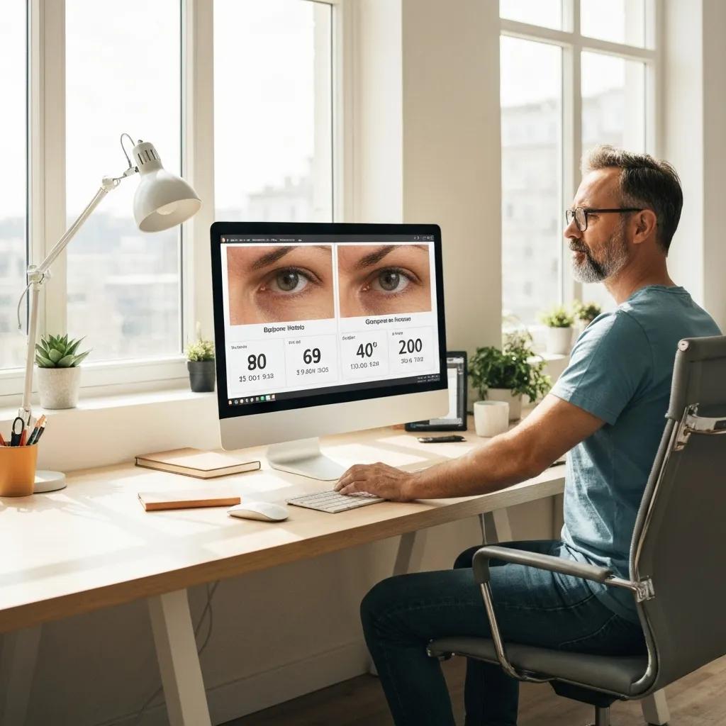 A digital artist skillfully optimizing images for a Shopify store, showcasing dramatic before-and-after comparisons of file size and quality.