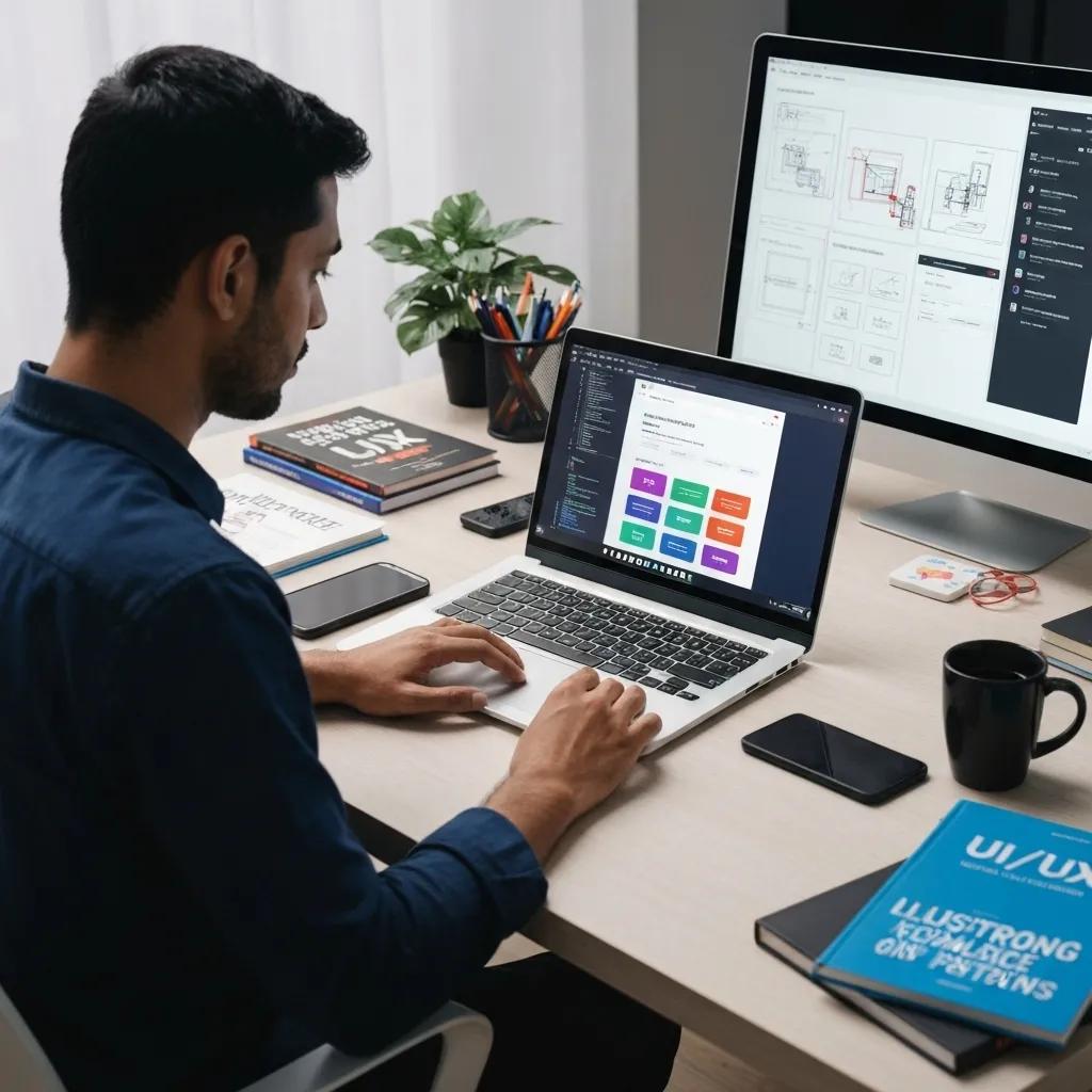 A developer skillfully coding front-end technologies for Shopify, within an inspiring and creative workspace.