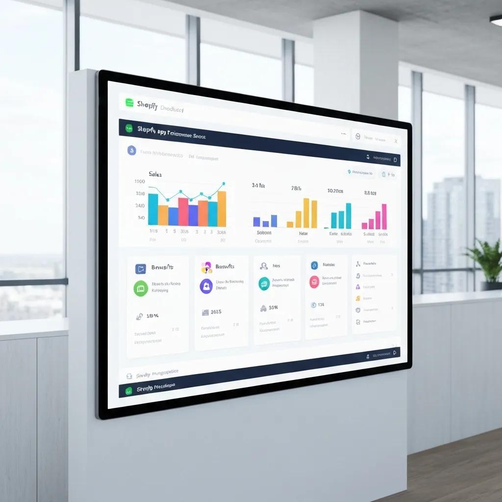 A sleek digital dashboard vividly showcasing the transformative benefits of Shopify app integrations for e-commerce businesses
