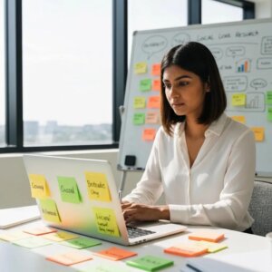 Shopify Expers working on a new desgin on her laptop