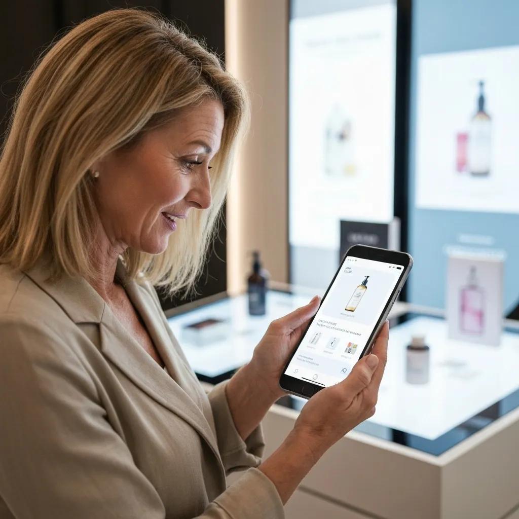 A customer deeply engaged with a personalized shopping experience on their mobile device, highlighting tailored interactions.