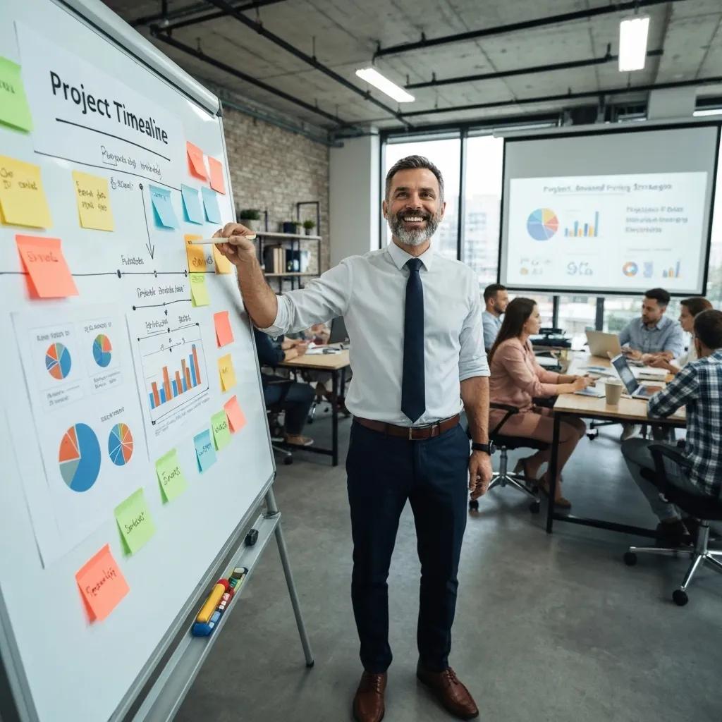 Project manager presenting a project timeline for project-based pricing strategies