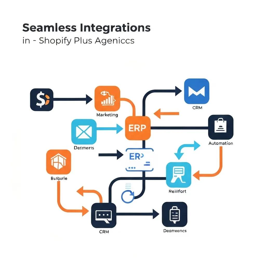 An intricate illustration depicting interconnected digital tools and systems working harmoniously within an e-commerce ecosystem.