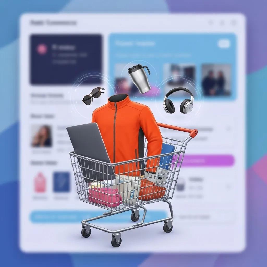 A digital shopping cart prominently featuring AI-powered product recommendations
