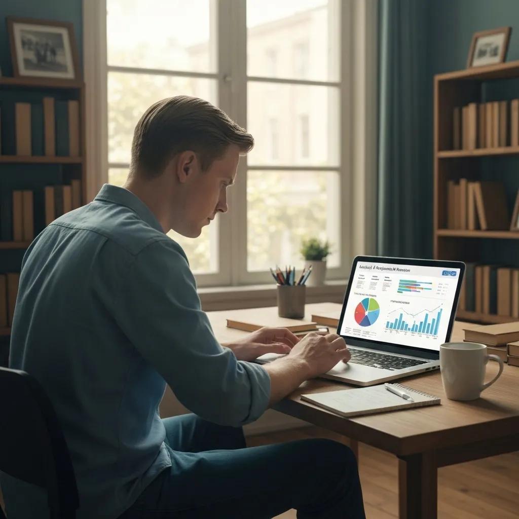 Person conducting local keyword research at a cozy workspace