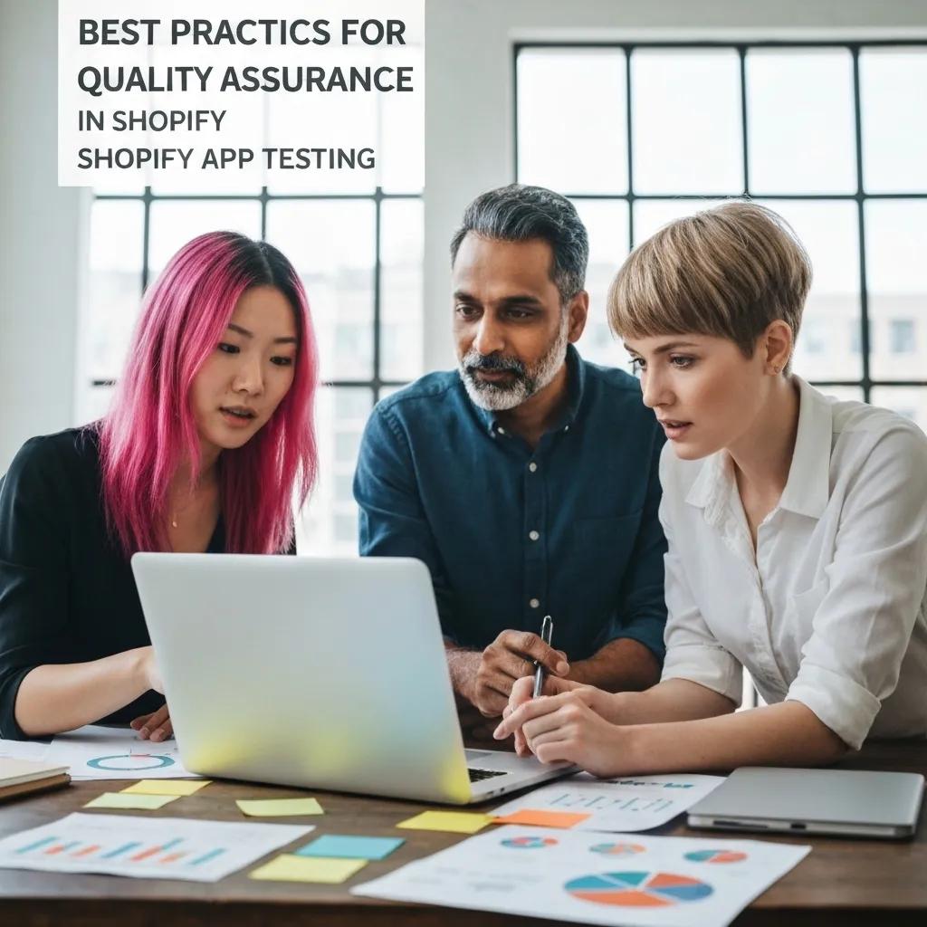 Team collaboration on quality assurance practices for Shopify app testing, showcasing teamwork