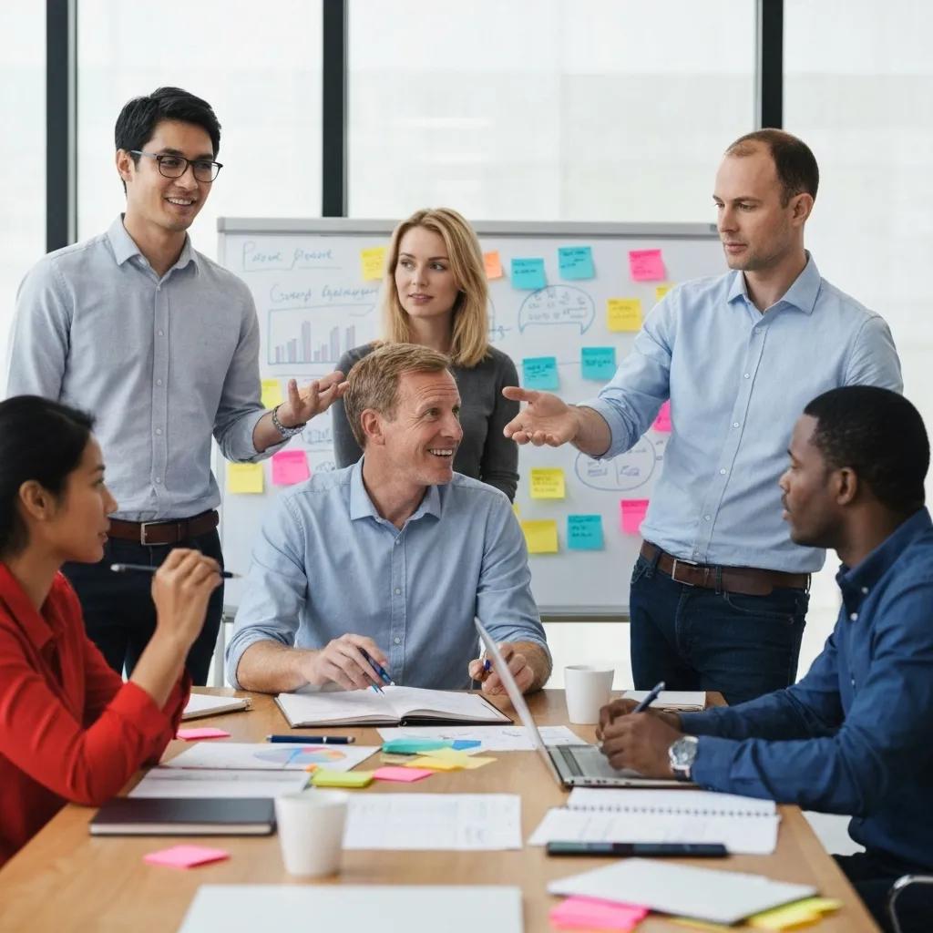 Team presenting a unique integration framework to clients in a modern meeting room