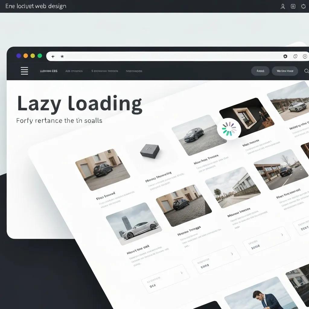 Illustration of lazy loading in web design showing images loading as users scroll