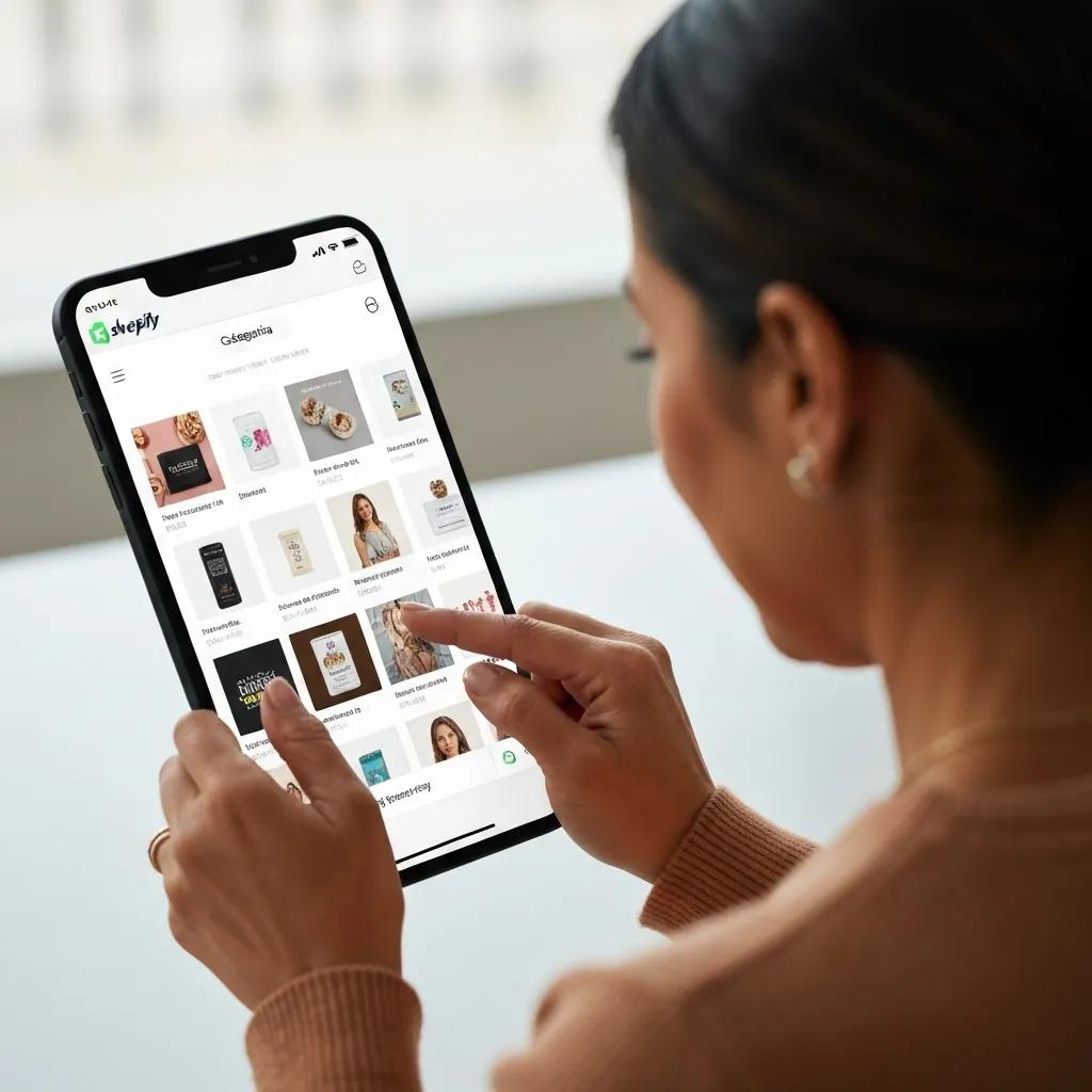 A sleek mobile device displaying a perfectly optimized Shopify store, demonstrating seamless user interaction