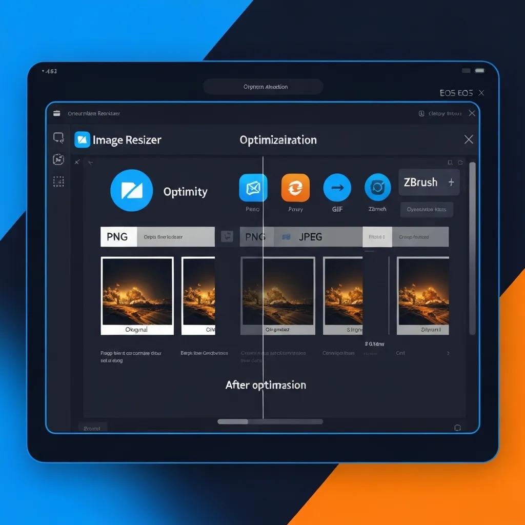 Demonstration of WebP and TinyPNG image optimization tools effectively reducing file sizes for Shopify assets