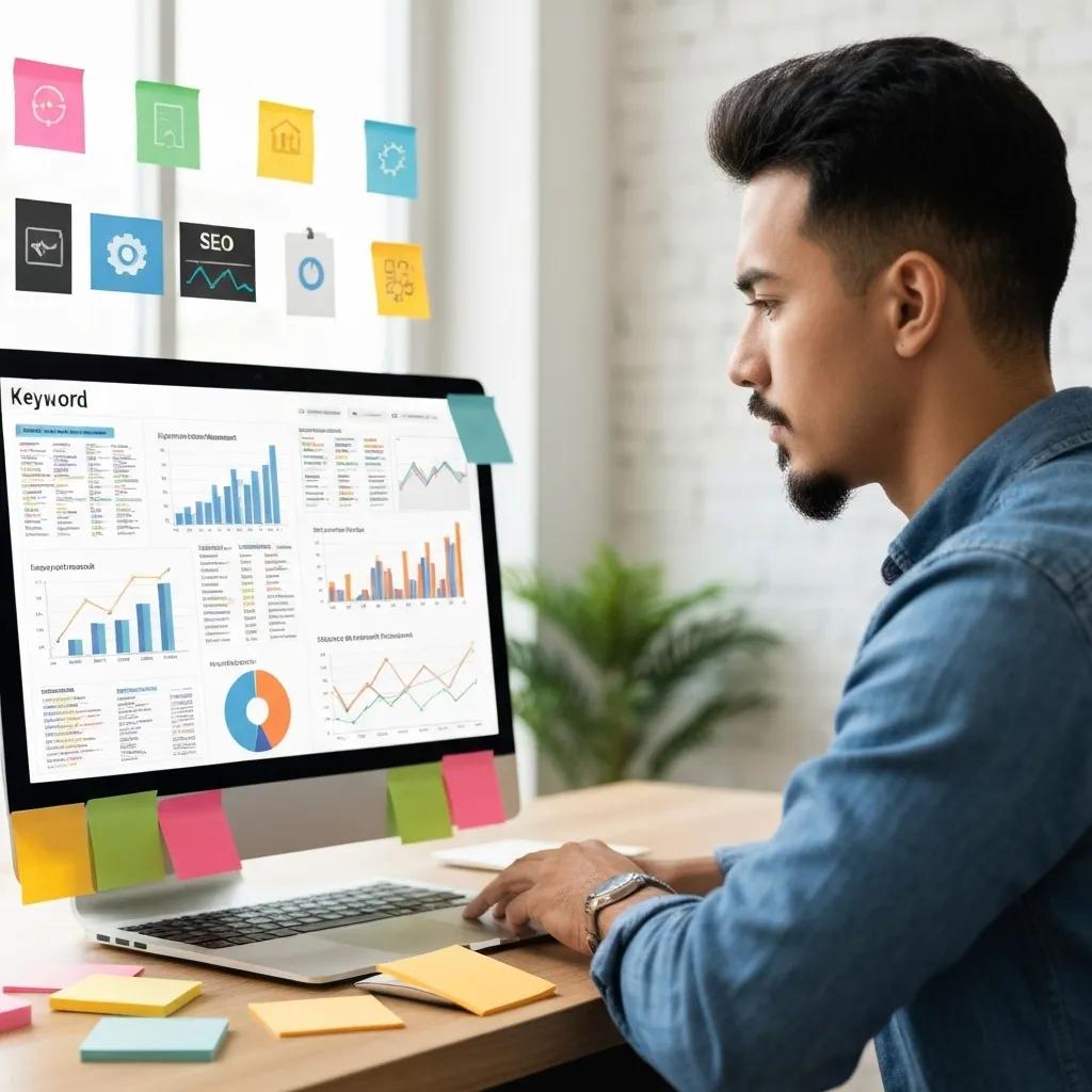Expert analyzing keyword data for Shopify SEO, showcasing strategic research techniques for maximum impact