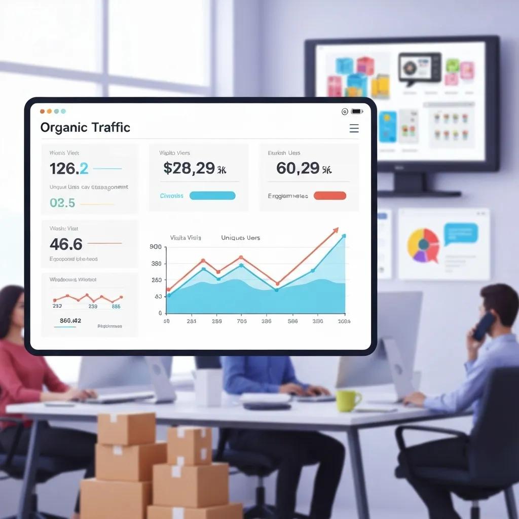 Digital analytics screen displaying organic traffic metrics for Shopify SEO success
