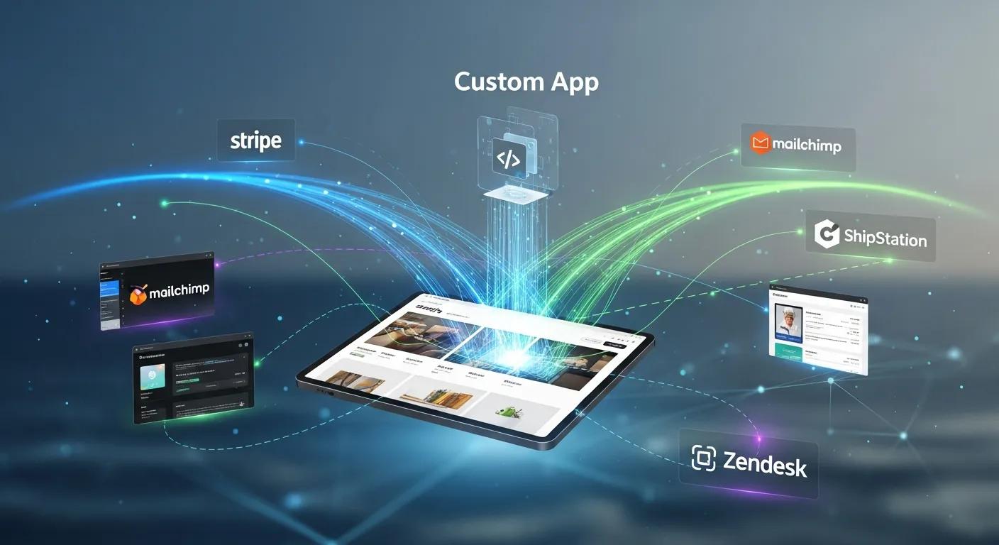 Visual depiction of how custom Shopify apps integrate seamlessly with various third-party services