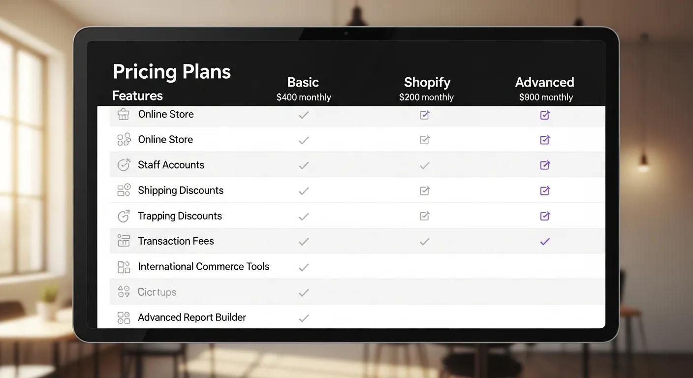 A clear visual breakdown comparing Shopify pricing plans and their core features