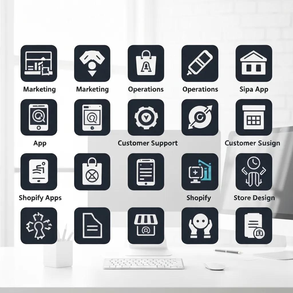 A visual breakdown of Shopify app categories, including marketing, operations, customer support, and store design