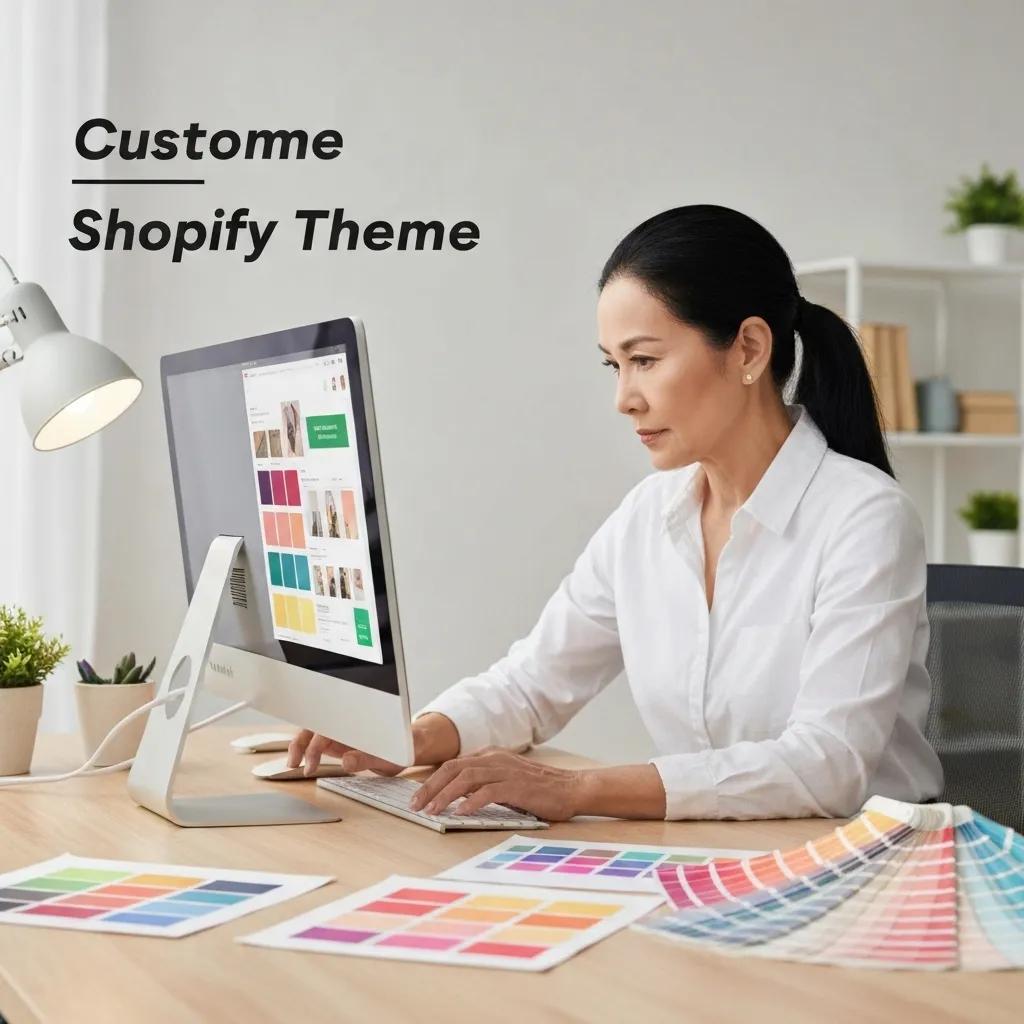 A skilled designer meticulously customizing a Shopify theme on a high-performance computer, highlighting the sales-boosting power of custom development