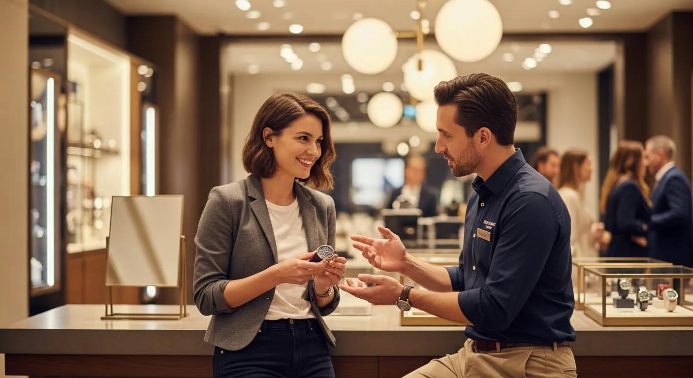Customer receiving personalized service in a retail store, enhancing customer experience
