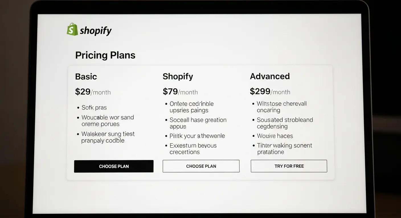 Close-up of a laptop screen showing Shopify's core pricing plans