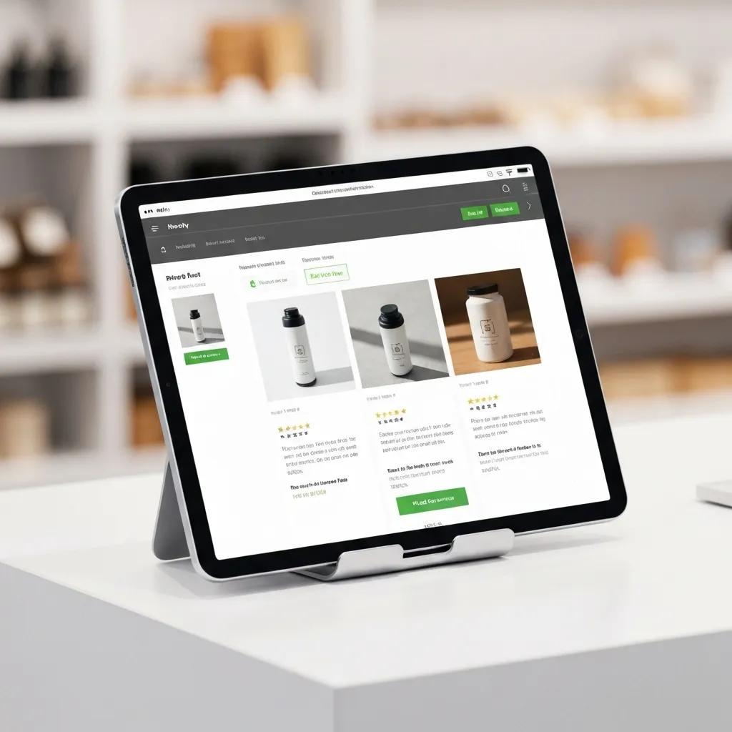 Optimized Shopify product page on a tablet with clear calls to action and customer reviews