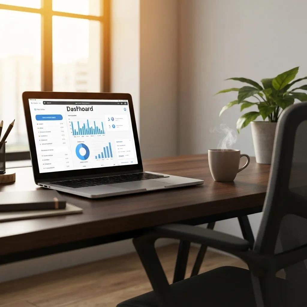 User-friendly dashboard interface for Shopify Payments on a laptop, illustrating payment processing features in a cozy workspace