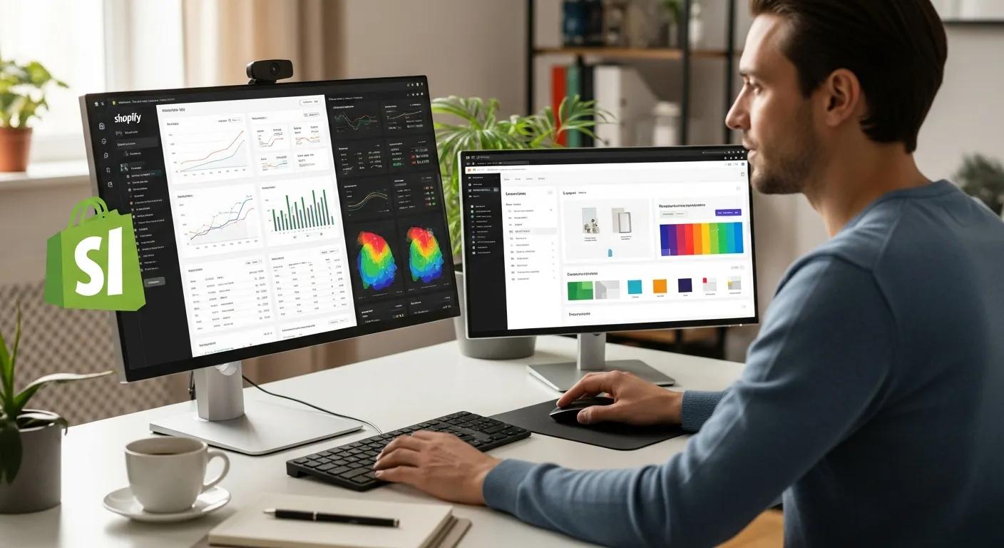 Person analyzing website performance metrics for optimizing Shopify themes