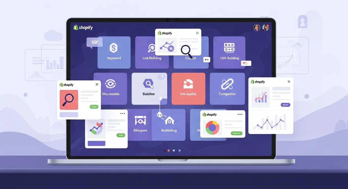 Illustration of Shopify SEO apps on a digital device