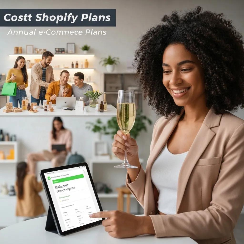E-commerce store owner celebrating significant savings achieved through annual Shopify plans