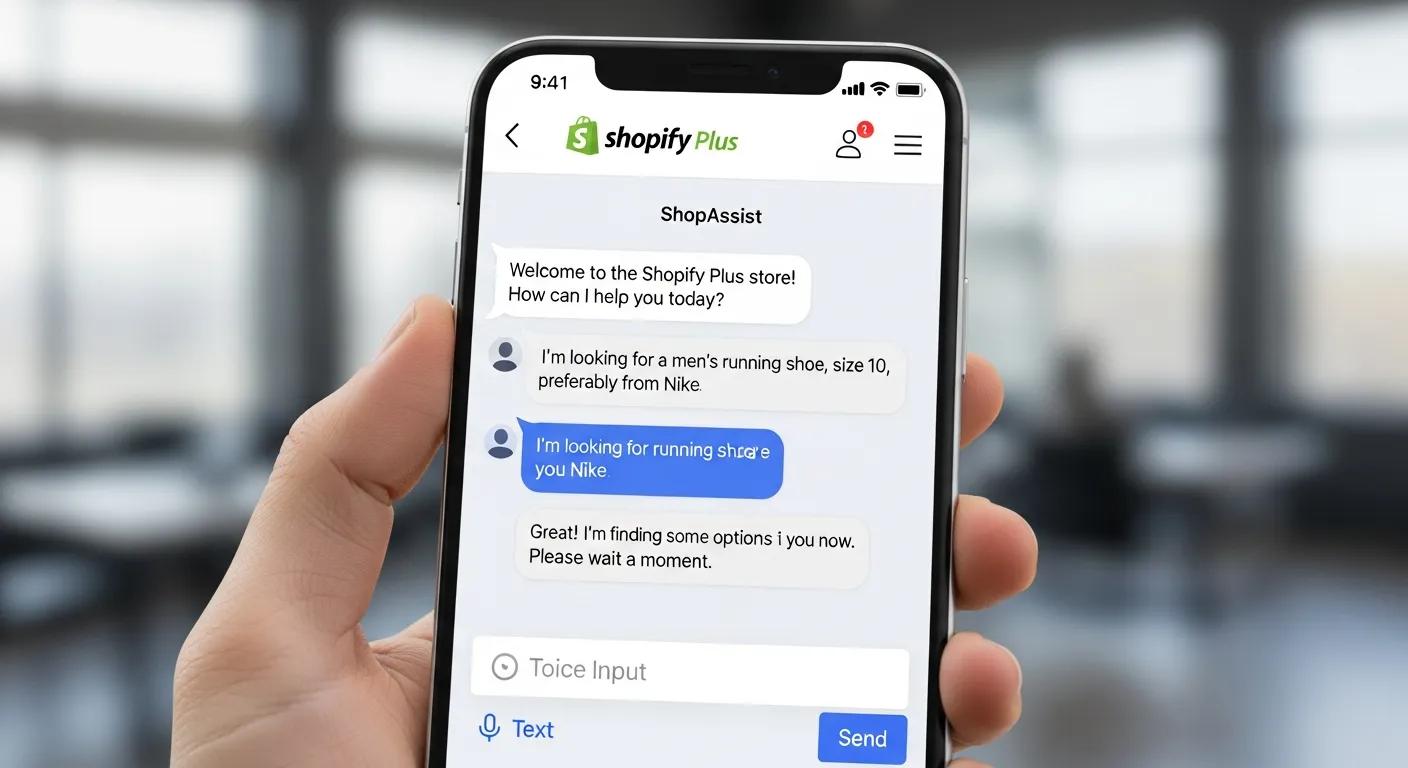 AI chatbot interface displayed on a smartphone, enhancing customer interactions for Shopify Plus