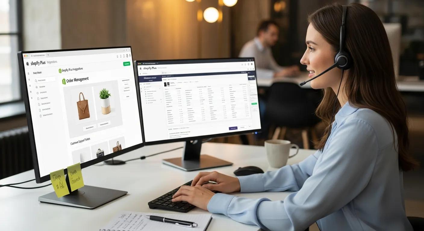 Customer service representative using help desk software for Shopify Plus integrations
