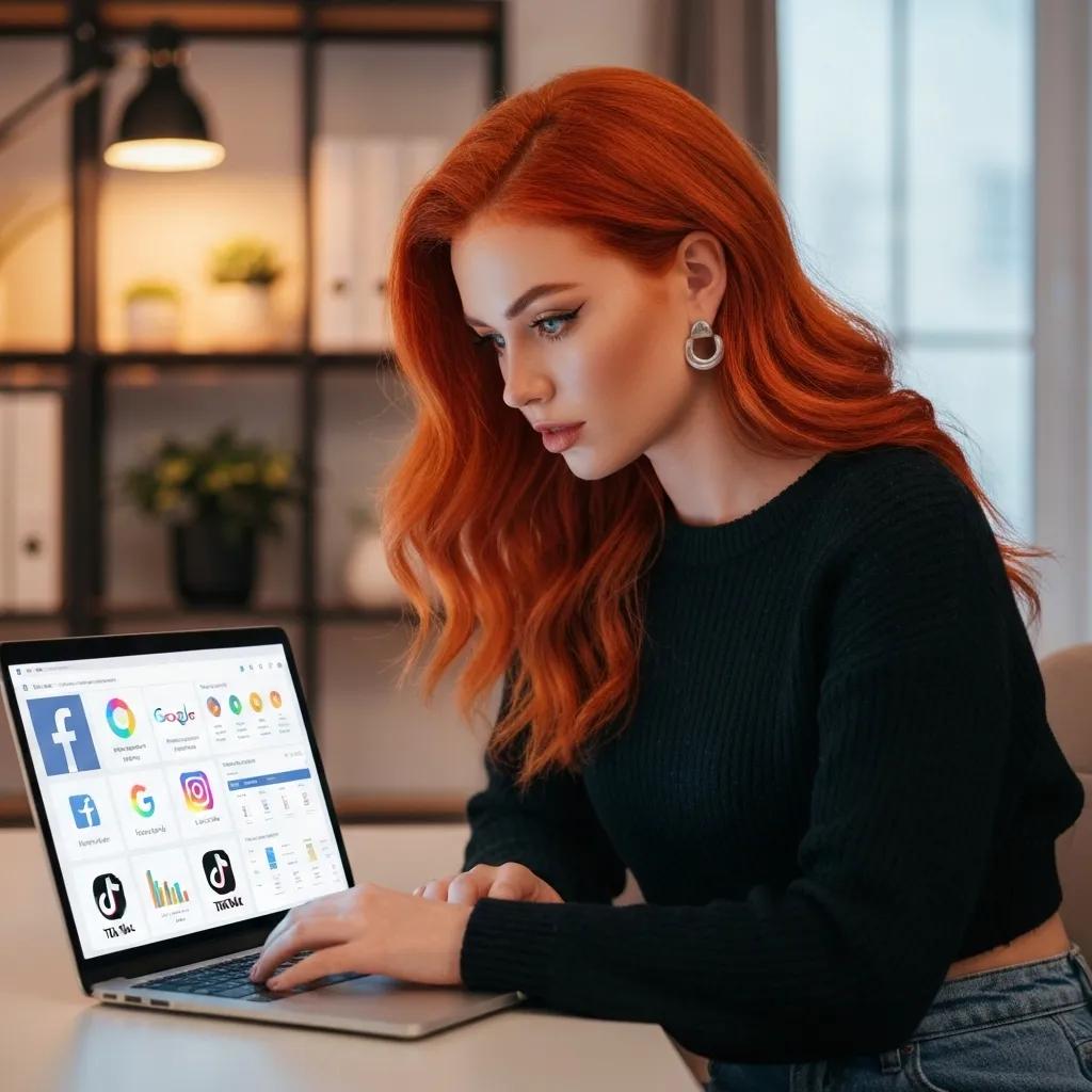 A digital marketing strategist meticulously analyzing diverse ad platforms to pinpoint the best fit for Shopify advertising