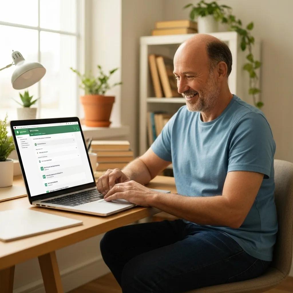 A person efficiently managing Shopify billing details on a laptop in a comfortable home office setting.