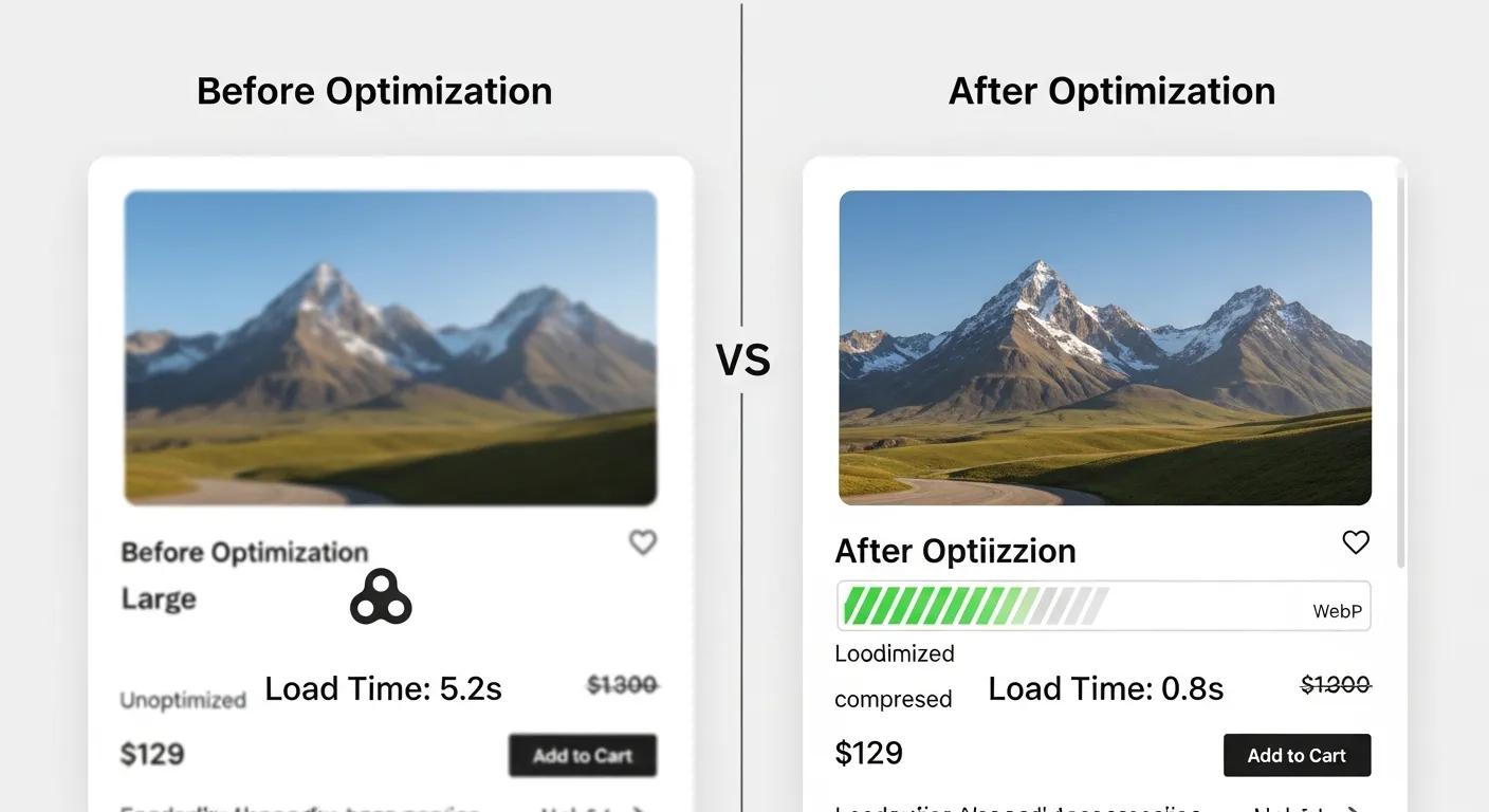 Side-by-side comparison of image optimization techniques for boosting Shopify store speed