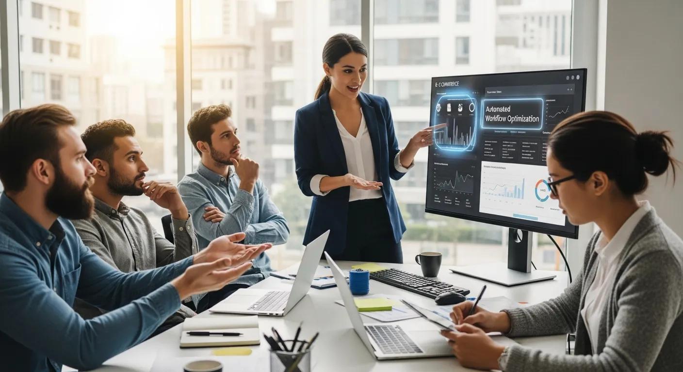 A team strategizing e-commerce growth, emphasizing the benefits of automation