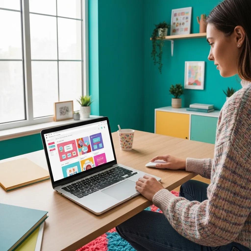 Designer creating a website layout on a laptop, illustrating design customization options
