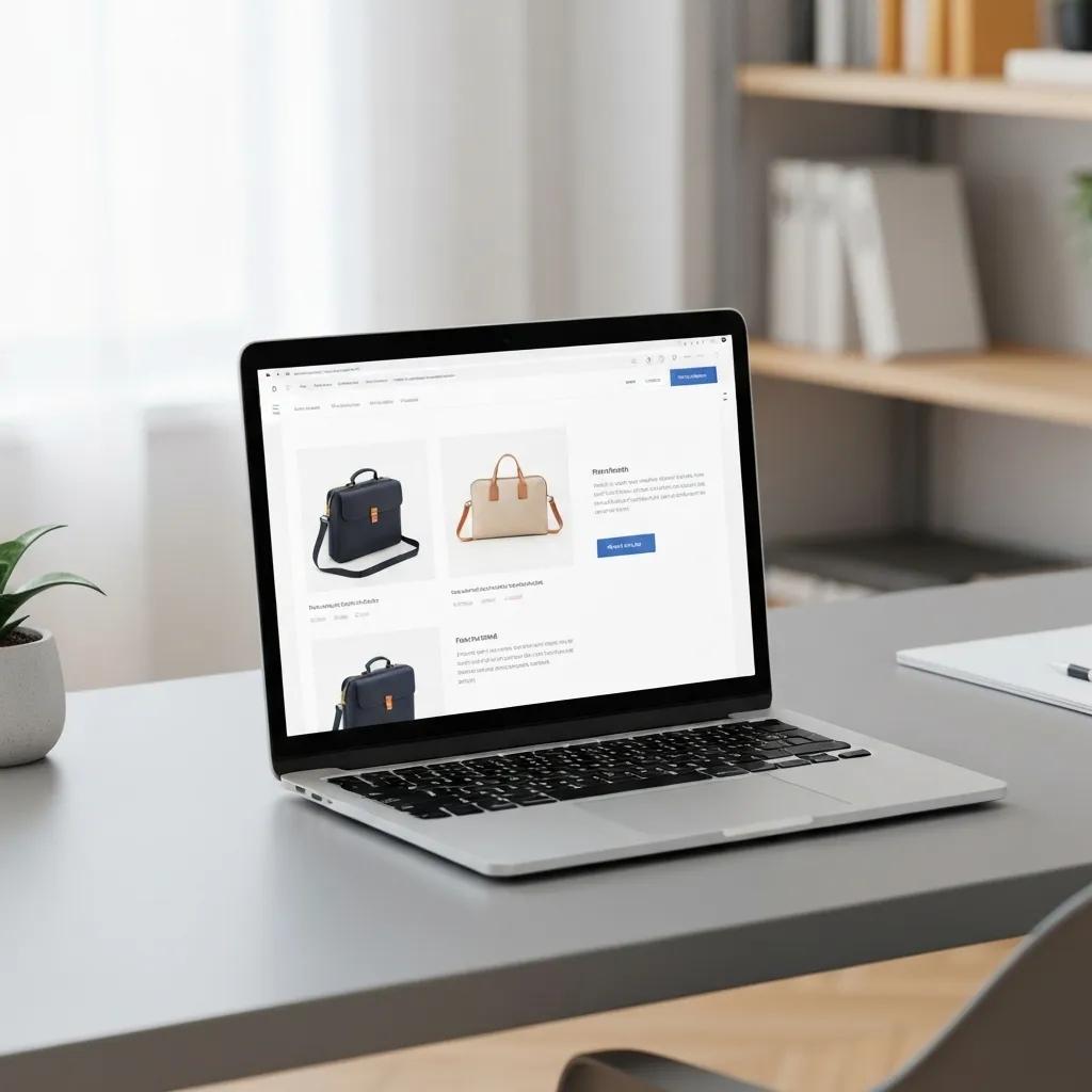 Optimized Shopify product page on a laptop, showcasing effective SEO elements