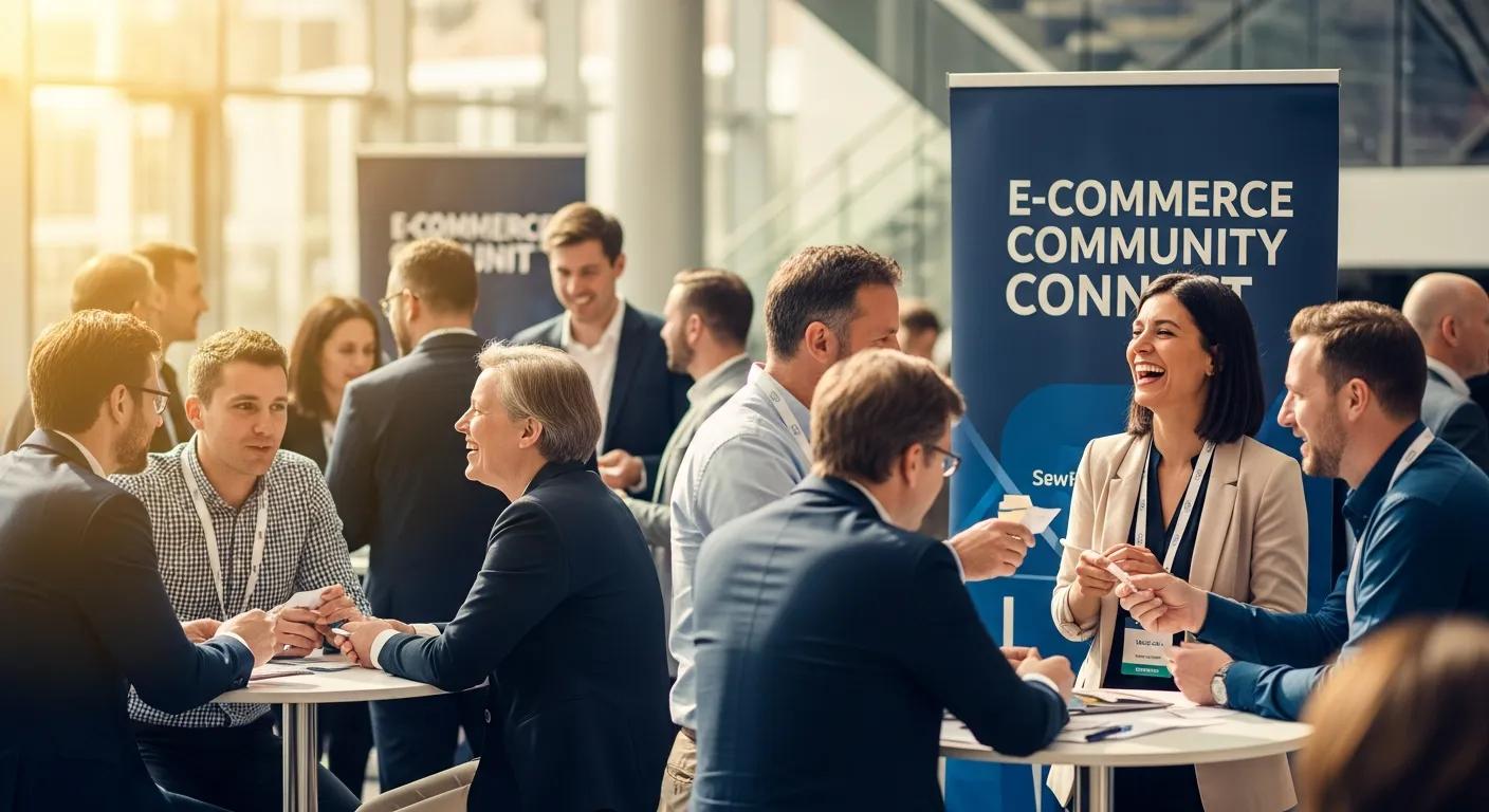 E-commerce merchants actively networking and collaborating, illustrating the significant benefits of community engagement