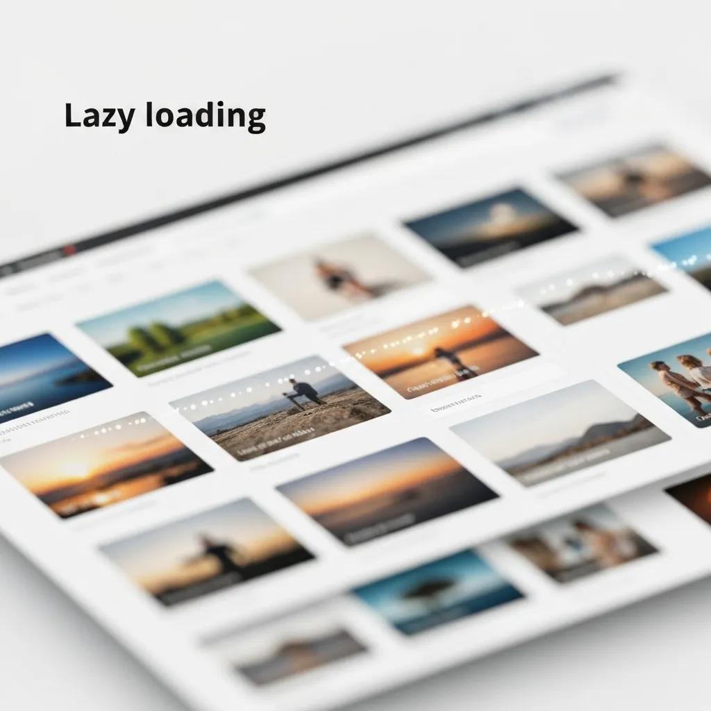 An illustration demonstrating the lazy loading technique in web design, showing images loading as the user scrolls down the page