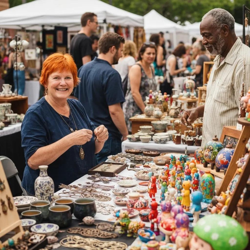Vibrant craft fair scene illustrating the community benefits of Etsy's marketplace for handmade sellers