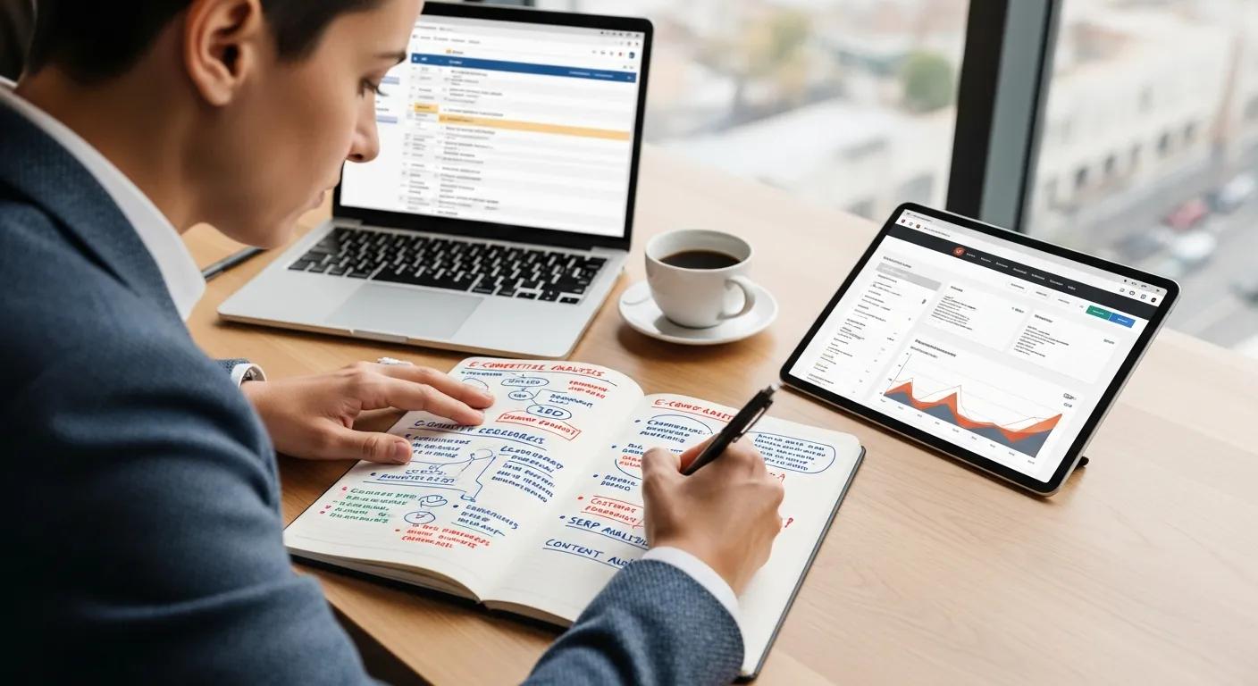 Person writing actionable strategies for content gap identification in e-commerce