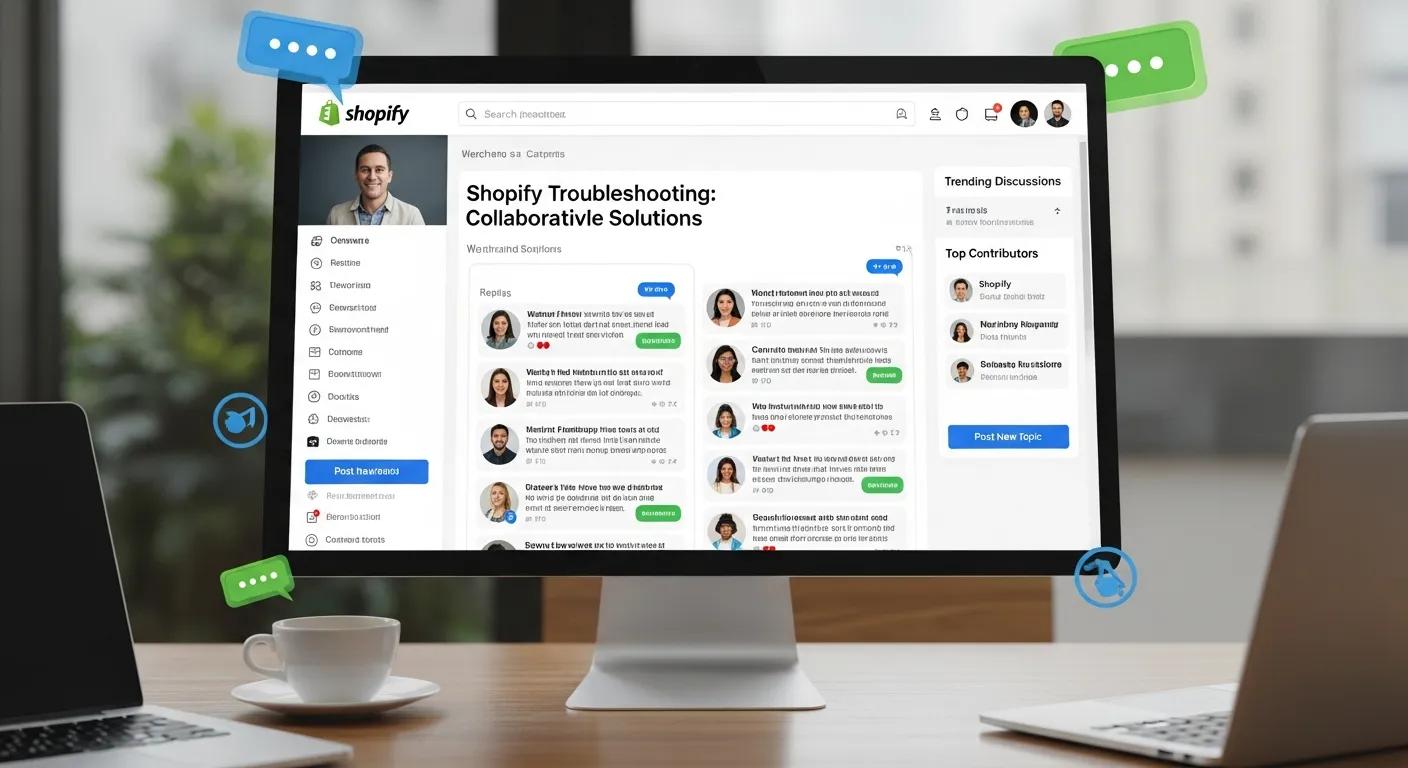 Merchants actively engaged in a vibrant online forum, showcasing the collaborative spirit and community support available for Shopify troubleshooting.