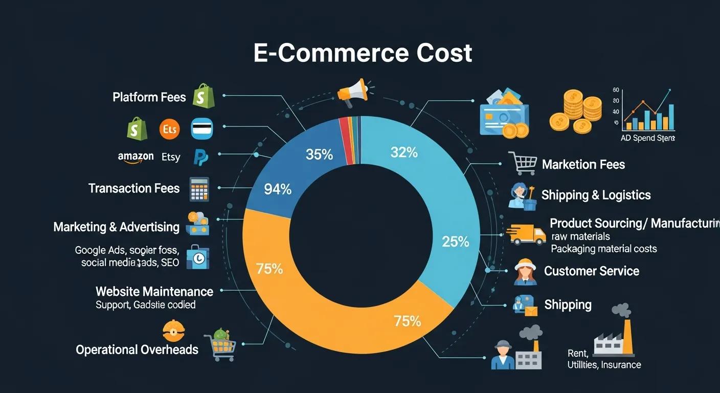 Visual representation of e-commerce cost components including fees and expenses