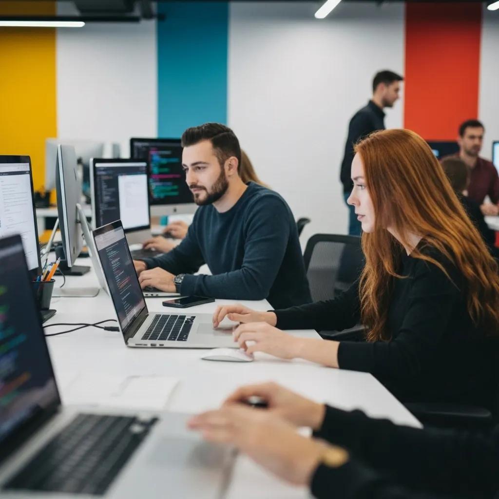 A team of software engineers collaborating on advanced e-commerce solutions
