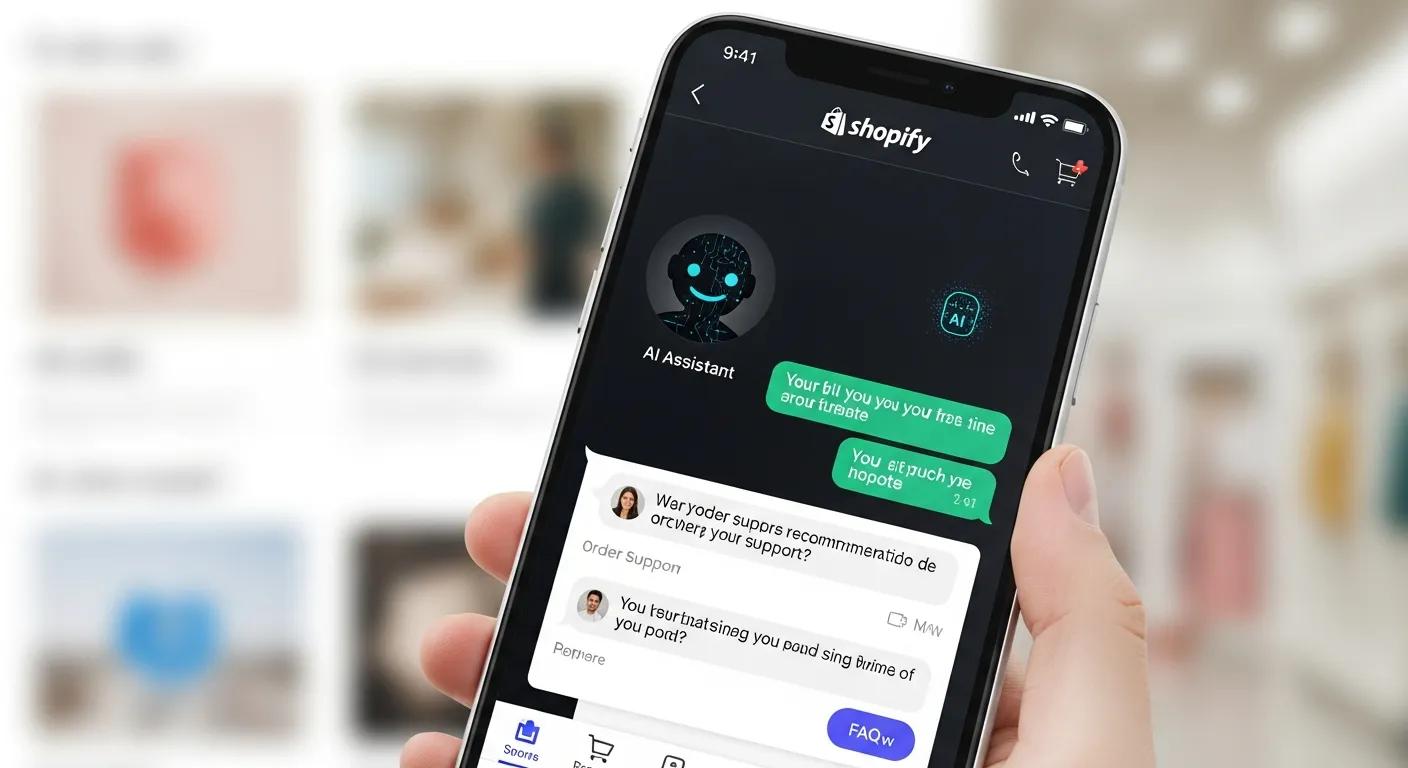 A digital chatbot interface displayed on a smartphone screen, illustrating AI's role in enhancing Shopify customer support
